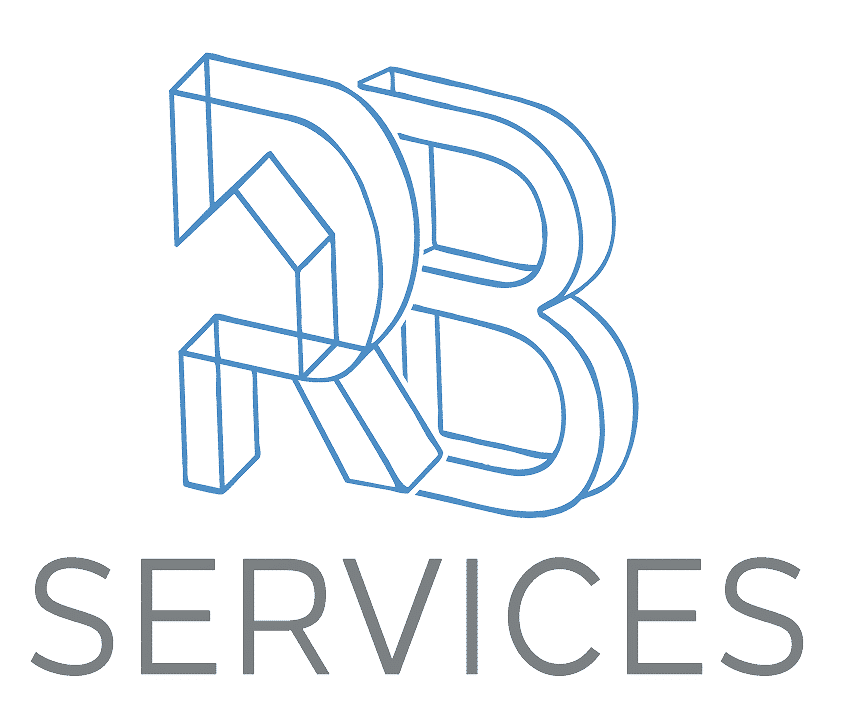 Logo RB Services : Design 3D Moderne Bleu et Gris Logo RB Services avec initiales 3D bleues filaires et texte gris sur fond blanc.